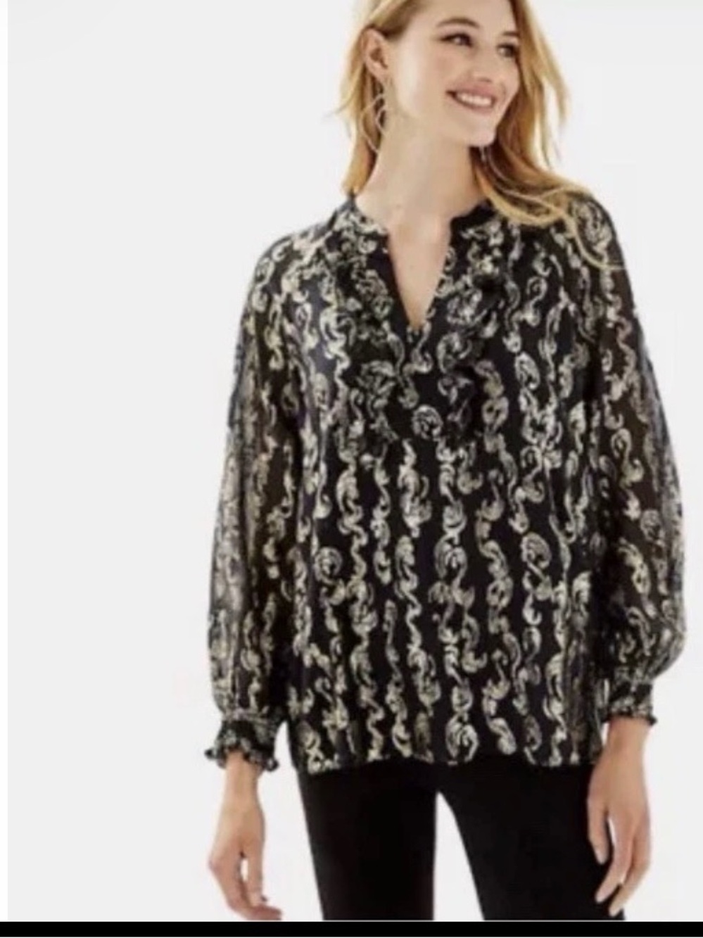 Lilly Pulitzer Angelika Top Onyx Black Gold Medium- Women Tops